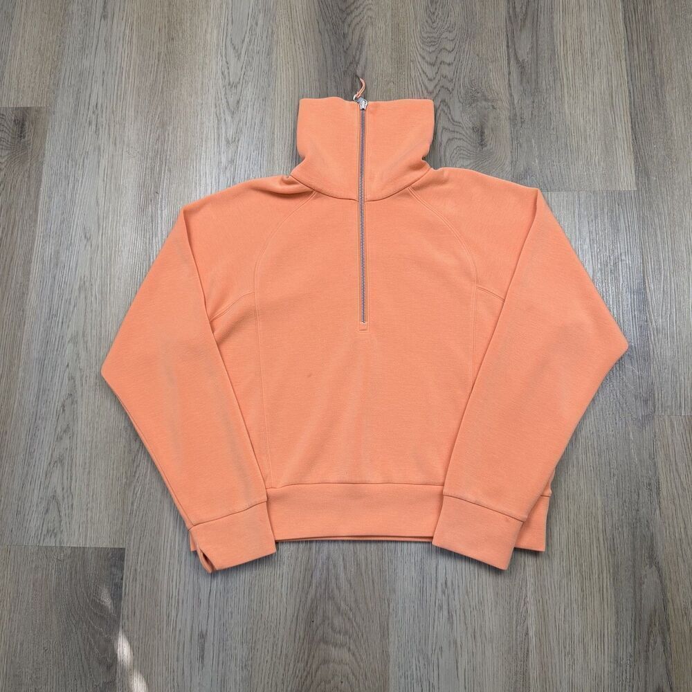Spanx Sweatshirt Womens Medium Orange 1/4 Zip Mock Neck Pullover Athletic
